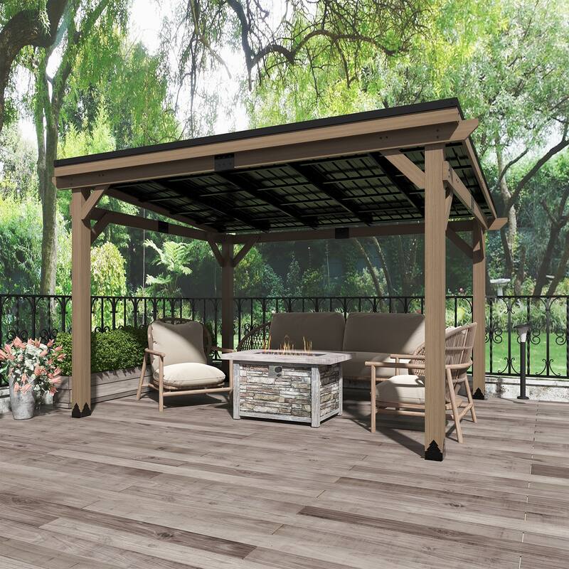 Outdoor Hardtop Gazebo, Cedar Wood Gazebo with Galvanized Steel‌ Roof - 10x12 ft