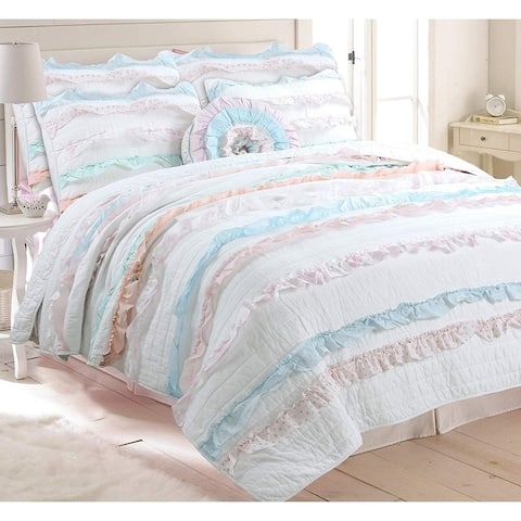 Cozy Line Tessa Ruffle Reversible Cotton Quilt Set with Decorative Pillow
