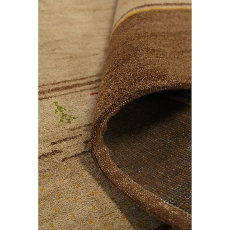 Hand Knotted Oriental 100% Wool Carpet Modern Geometric Beige & Ivories Gabbeh Area Rug - 11' 5'' X 8' 0''