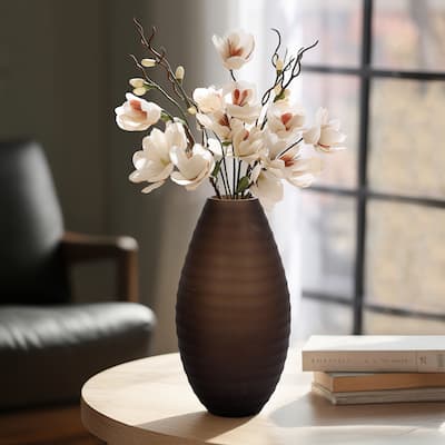 Sagebrook Home Glass Champagne Cylinder Ridged Urn Vase