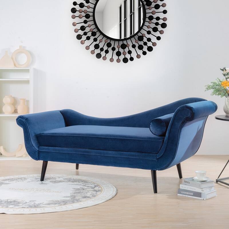 68'' Chaise Lounge Indoor, Chaise Lounge Chair with Scroll Arms and Toss Pillow