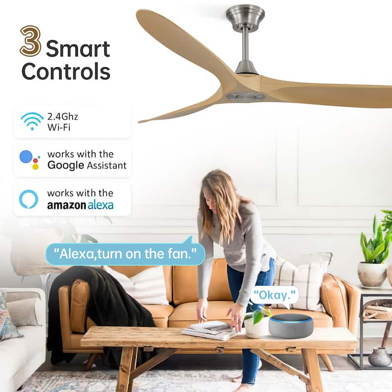 60" Smart Nickel ABS Ceiling Fan without Light, App/Remote Control