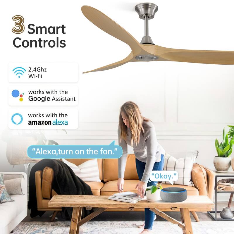 Sofucor 52''/60" Large Ceiling Fan without Lights, Remote Control and Reversible Motor Included, Smart Optinal