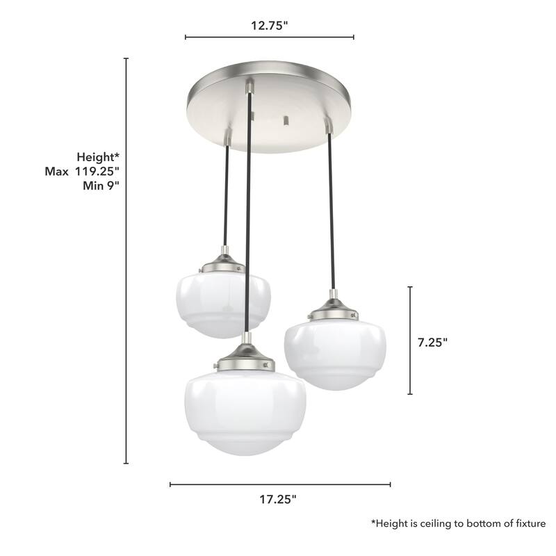 Hunter Saddle Creek 3-Light Vintage Schoolhouse Cluster Hanging Ceiling Light - Entry, Kitchen Table - Transitional