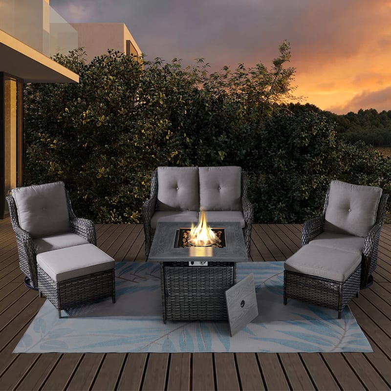 Patio Loveseat Sofa with Swivel Chair Ottoman Table - Grey - Grey