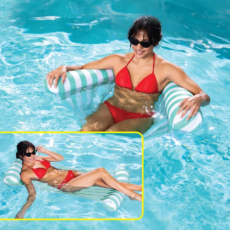 COMFY FLOATS 91613VM Inflatable Striped Hammock Pool Float, Teal - 1