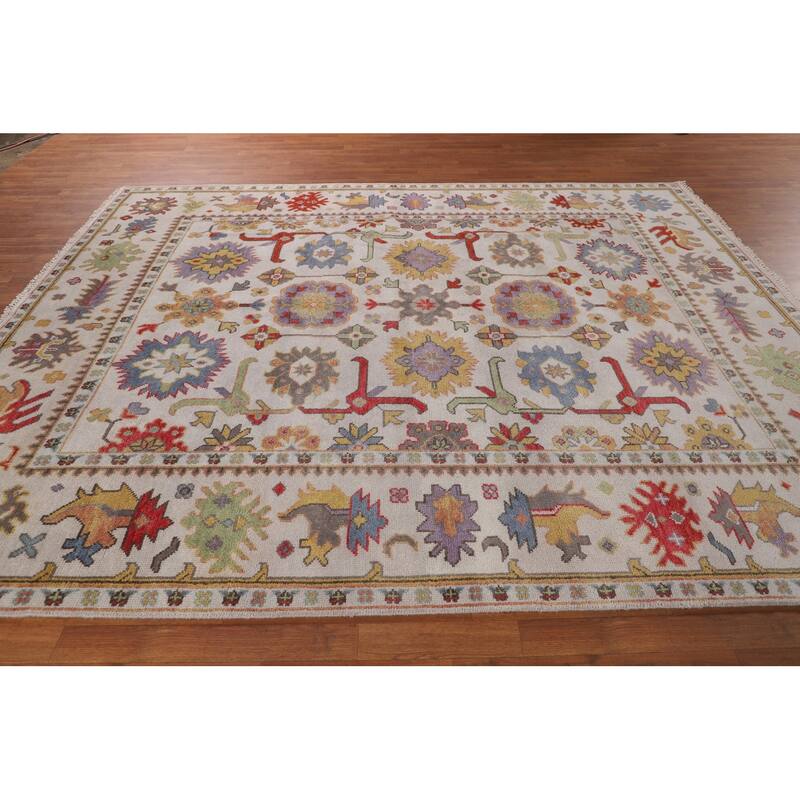 Beige Floral Oushak Indian Area Rug Handmade Wool Carpet - 8'2"x 10'0"