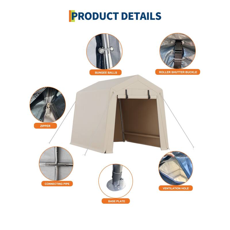 6x6 FT Portable Outdoor Storage Shed with 2 Roll-Up Zipper Doors & Vents, 240G Heavy-Duty Shelter Waterproof PE Tarp