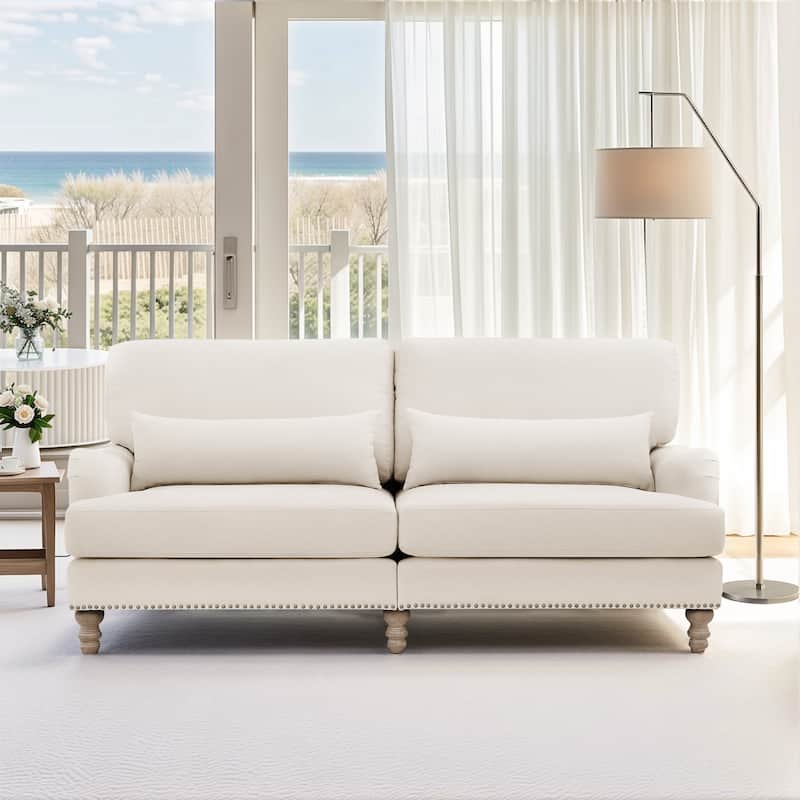 77.6''W Modern 3-Seat Sofa with Solid Wood Frame and Comfortable Cushions for Living Room - Ivory