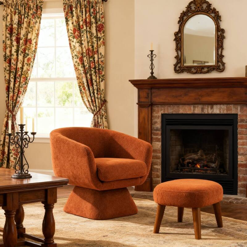 Lazy Chair with Ottoman, Modern Lounge Accent Chair, Leisure Upholstered Sofa Chair, Reading Chair with Footrest - Orange