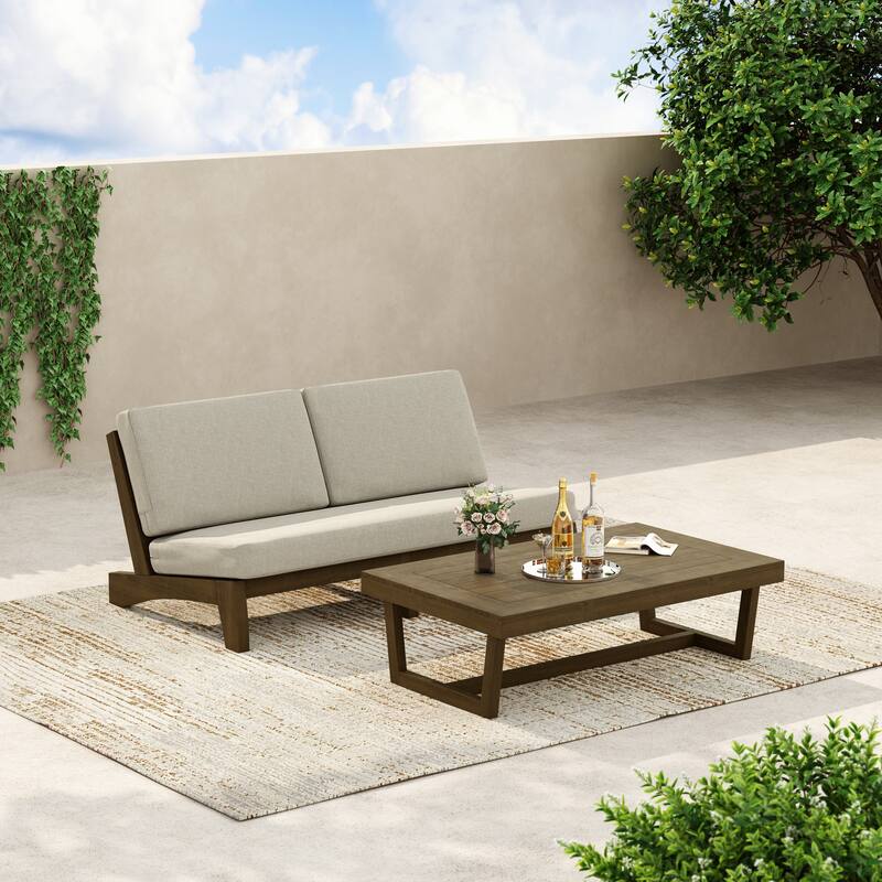 3-Seat Outdoor Sofa Set with Solid Wood Coffee Table, Weather-Resistant Cushions