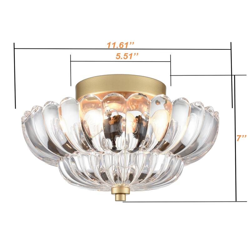 Bolero 3-light Modern Gold Metal with Scalloped Clear Glass Semi Flush Mount Ceiling Light
