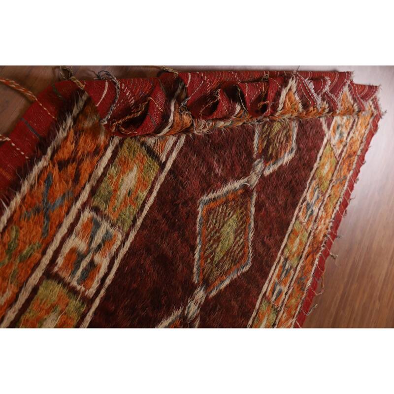 Hand Knotted Oriental 100% Wool Carpet Modern Tribal Red Moroccan Area Rug - 10' 0'' X 6' 9''