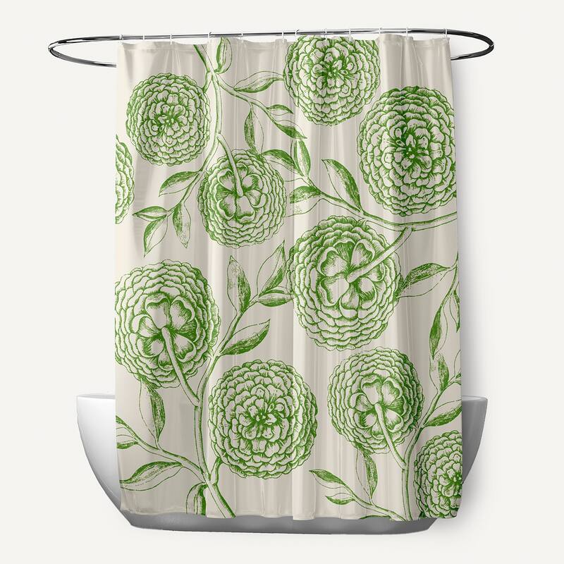 71 x 74-inch Antique Flowers Floral Print Shower Curtain - Green