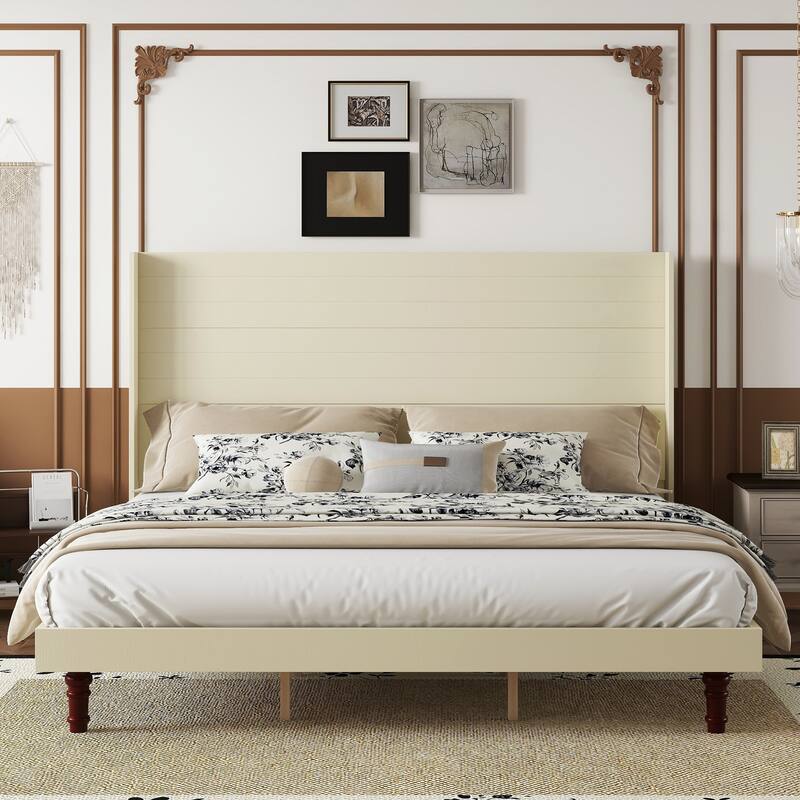 Stylish 54 "High Headboard Queen Size Platform Bed