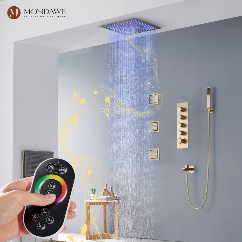 64 Colors LED Light and Music 4 Functions 5 Sprays Ceiling Mounted Thermostatic Shower System