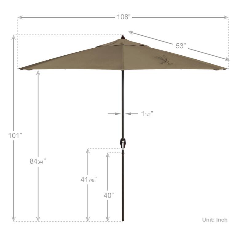 California Umbrella 9' Rd. Crank Lift Auto Tilt 8 Rib Aluminum Patio Umbrella, Bronze Finish, Sunbrella Spectrum Cilantro Fabric