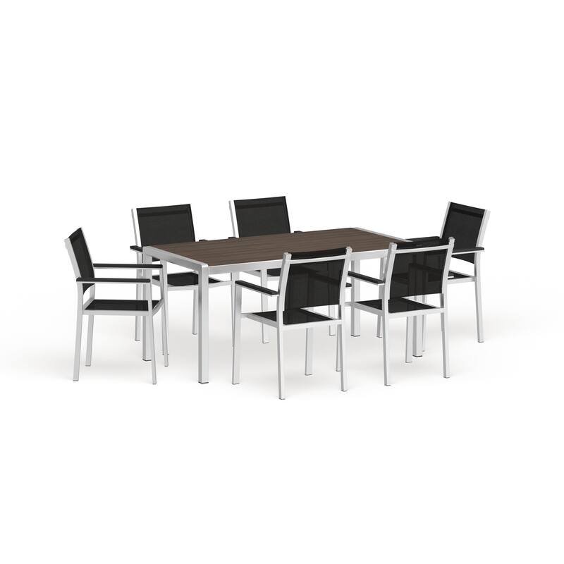 Shore Aluminum Outdoor Dining Set of 7 - Silver Black