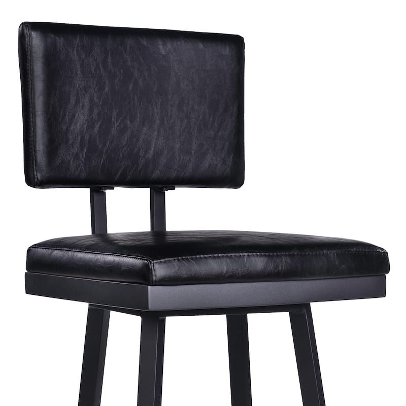 26" Vintage Black on Black Faux Leather Rectangular Swivel Armless Bar Stool - 39.5" x 19.5" x 18.5"