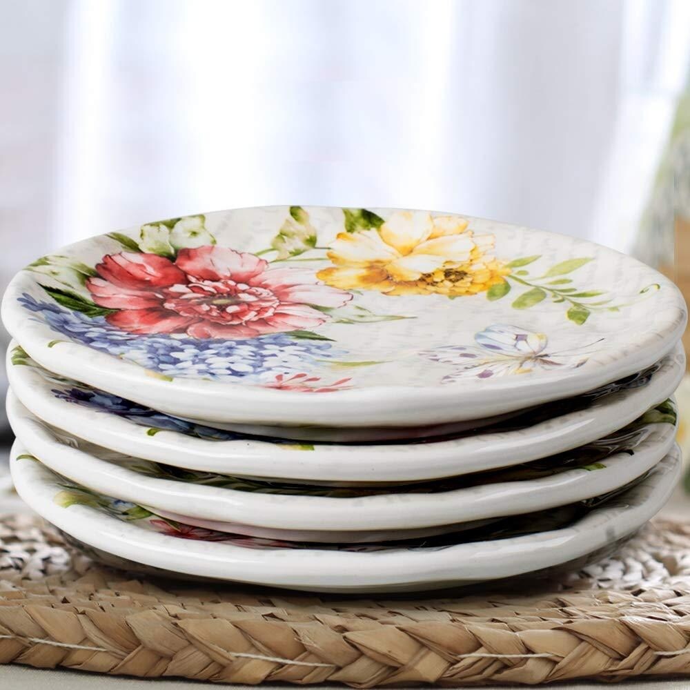 Porcelain Flower Butterfly Meadow Accent Plate 8'' x 8'', White