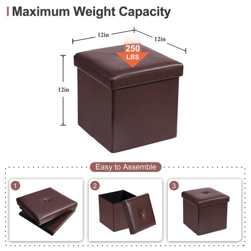 Folding Storage Ottoman, Foot Rest Stool Footstool, Leather Tufted Ottoman, Small Ottoman Cube for Living Room Bedroom Dorm