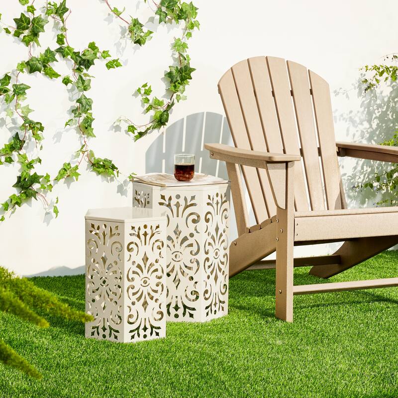 Glitzhome Set of 2 Floral Pattern Outdoor Table Garden Stool - 14"W x 14"D x 19.25"H