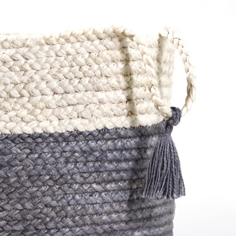 Sevita Bold Striped Off-White Jute Decorative Storage Basket with Handles