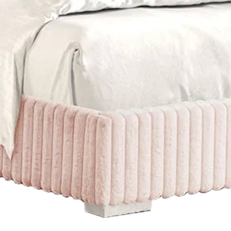 Wolo Full Size Bed, Pink Channel Tufted Fur Chenille Upholstery