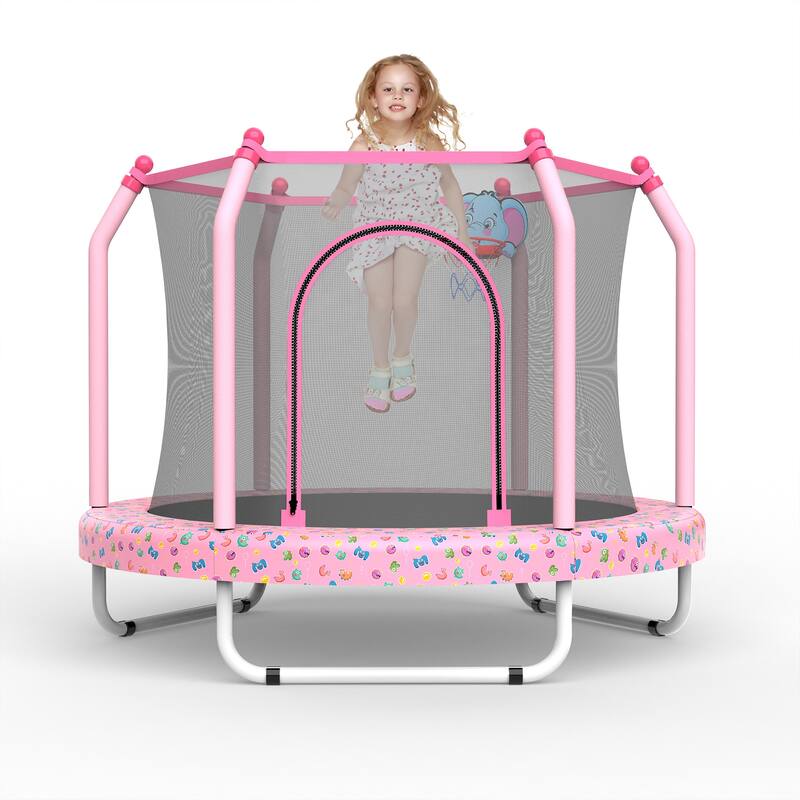 55-inch Trampoline for Kids Indoor & Outdoor Small Toddler Trampoline with Basketball Hoop