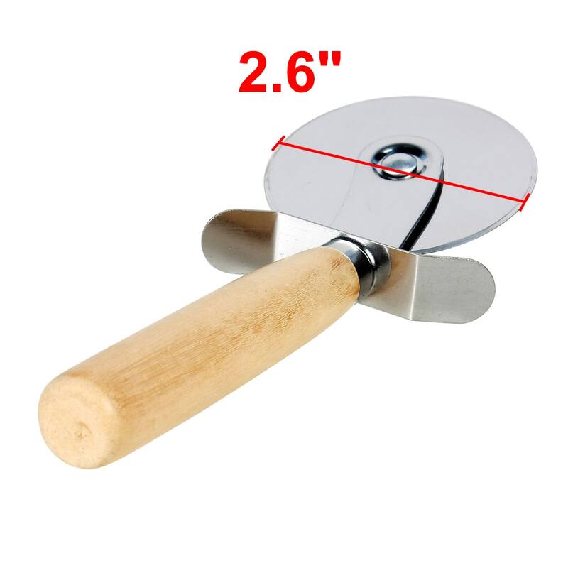 Kitchen Wooden Handle Stainless Steel Pastry Pizza Cutter Wheel Slicer