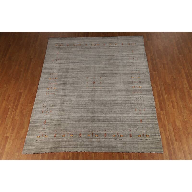 Hand Knotted Oriental 100% Wool Carpet Tribal Animal Pictorial Greys & Charcoal Gabbeh Area Rug - 9' 10'' X 8' 0''