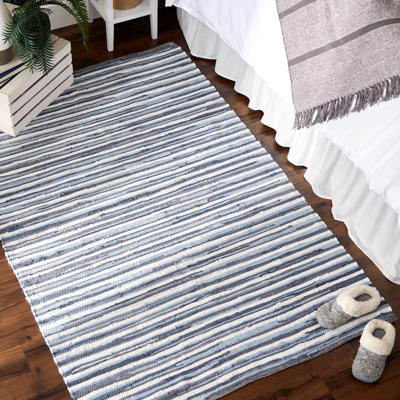 Stonewash Blue Slim Stripe Cotton Chindi Rug 2Ft 3Inx6Ft