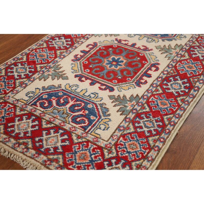 Geometric Kazak Foyer Rug Hand-Knotted Oriental Wool Carpet - 2'0"x 3'0"