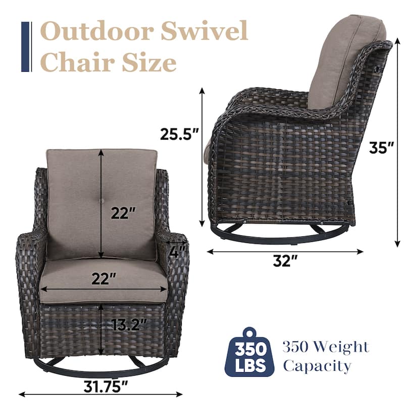 Wicker Patio Bistro Set with Swivel Chair - Brown