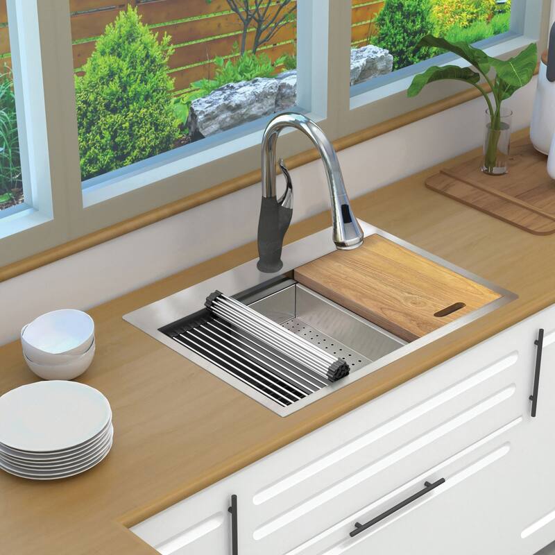 Transolid KWSST302210 30-in X 22-in X 10-in 18-Gauge Drop-in Stainless Steel Kitchen Workstation Sink