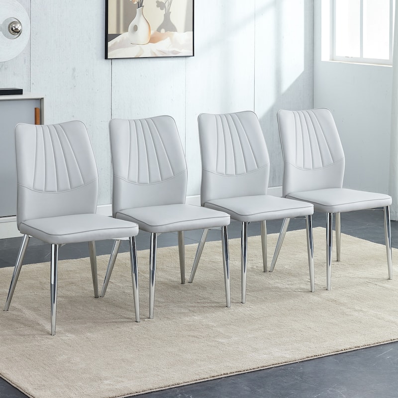 Set of 4 Medieval Modern PU Dining Chair,with soft cushion and metal legs(silver/golden)