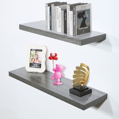 DAVEE FURNITURE Set of 2 Black Oak Floating Shelf-23.62"/31.5"*9.25"*1.5" - 23.62"/31.5"*9.25"*1.5"