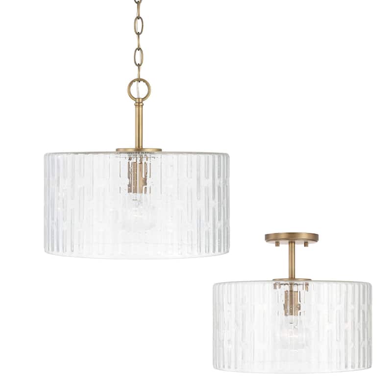 Emerson 1-light Dual Mount Semi-Flush/ Pendant w/ Embossed Seeded Glass