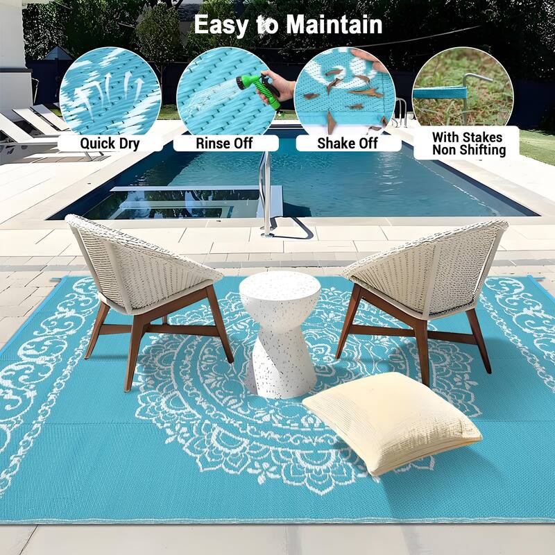 Outdoor Rug Reversible Patio Rug Plastic Straw Rug Waterproof Lightweight Rug