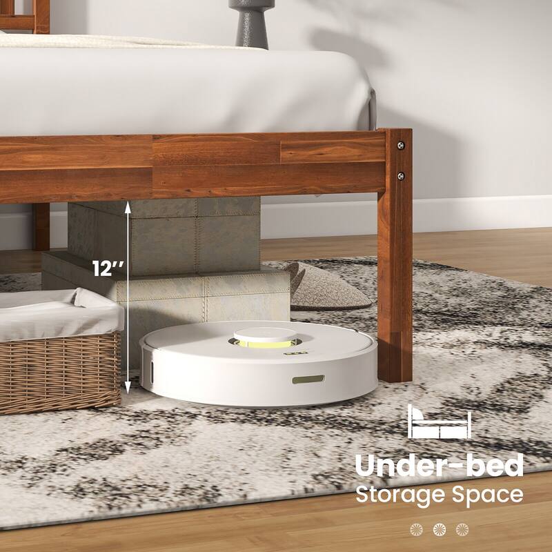 Gymax Twin/Full/Queen Platform Bed with Headboard Solid Wood Leg