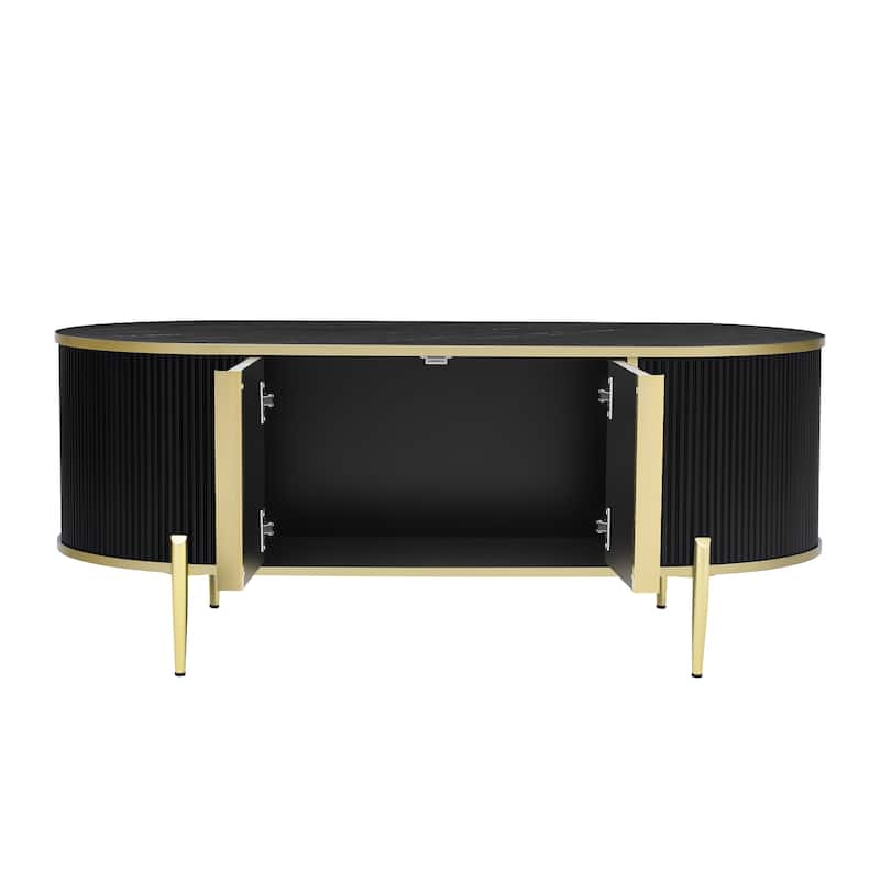 Modern Luxury Oval Shaped Fluted Coffee Table - 47.2'' D x 23.8" W x 19.2" H