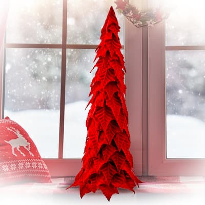 27" Velvet Poinsettia Leaf Cone Tree