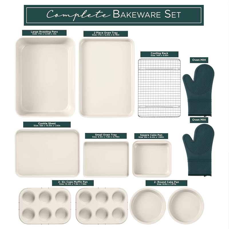 Country Kitchen Nonstick Stackable Bakeware Set - Durable, Easy Release Baking Set, Cream, 13 Pcs