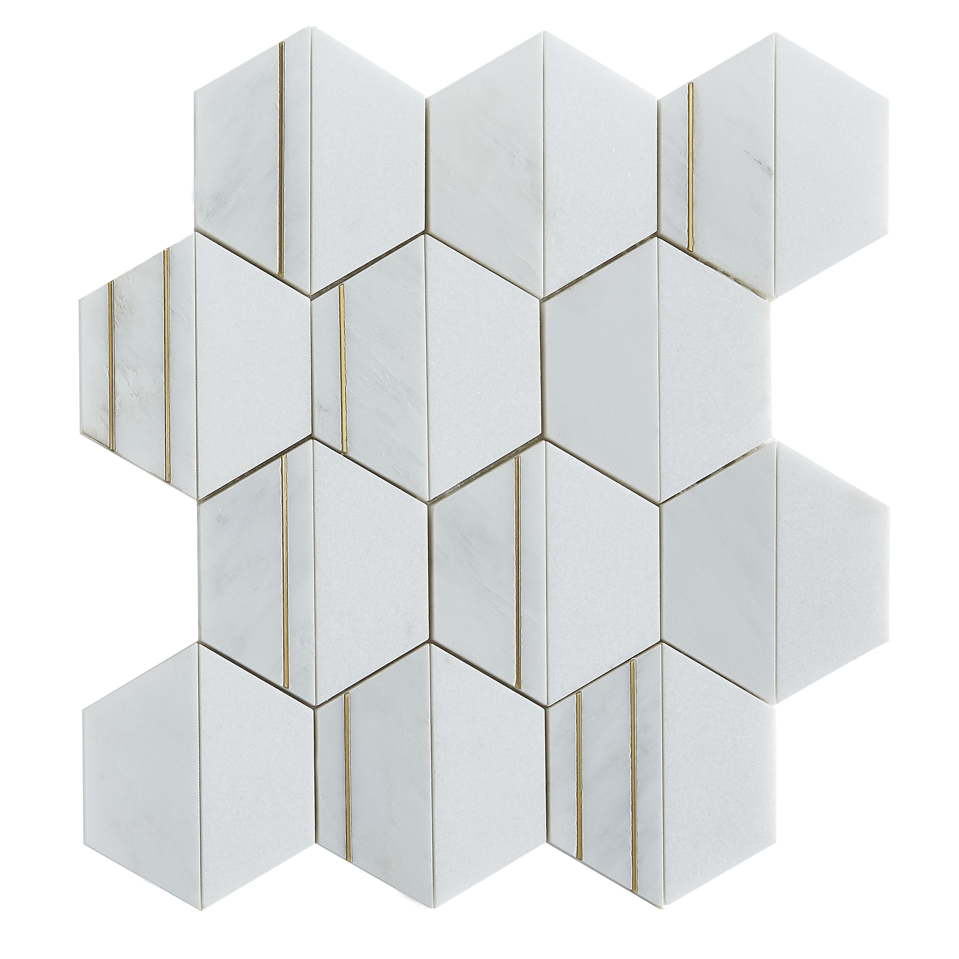 4" Hexagon Mix Marble And Metal Mosaic Tile - Case (8 Sheets)