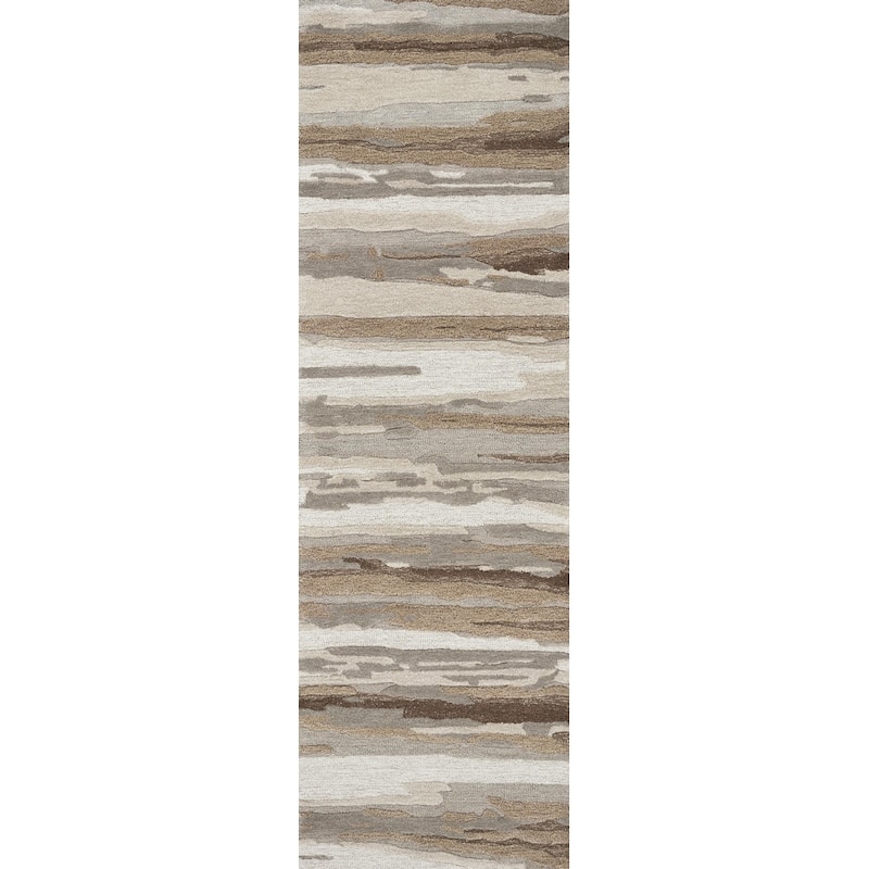 Alora Decor Flare Abstract Tan, Beige, and Brown Hand-tufted Wool Rug