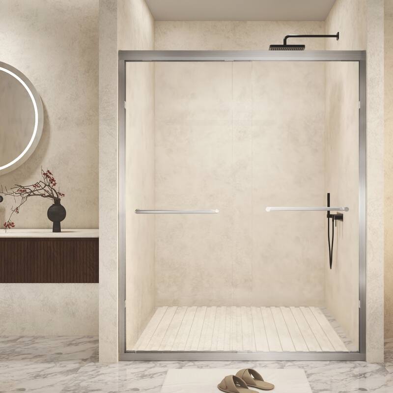 Premium Double Sliding Shower Door with Advanced Safety Features and Stylish Design - Brushed Nickel