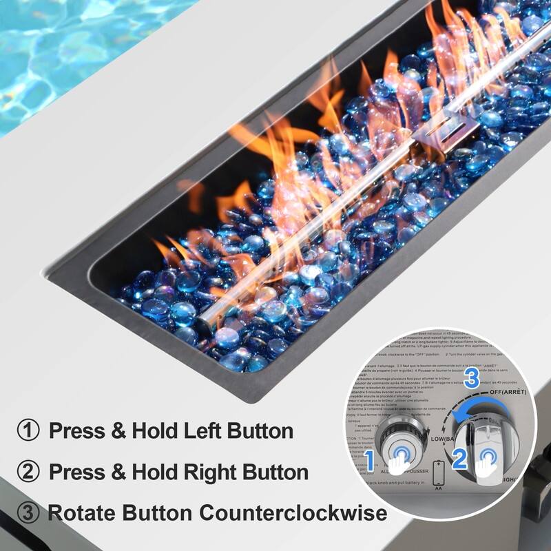 Outdoor Propane Fire Pit Table, 50,000 BTU Rectangular Steel Gas Fireplace with Wind Guard, Hidden Tank for Patio & Backyard