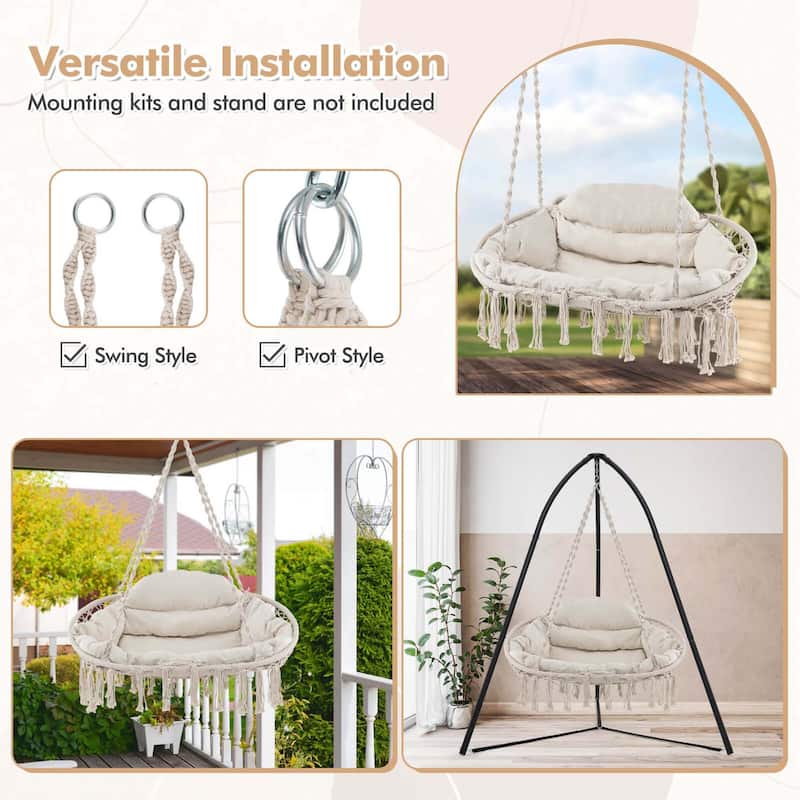 Costway Swing Chair Hand-Woven Rope Hanging Chair with Thick Cushion & - See Details