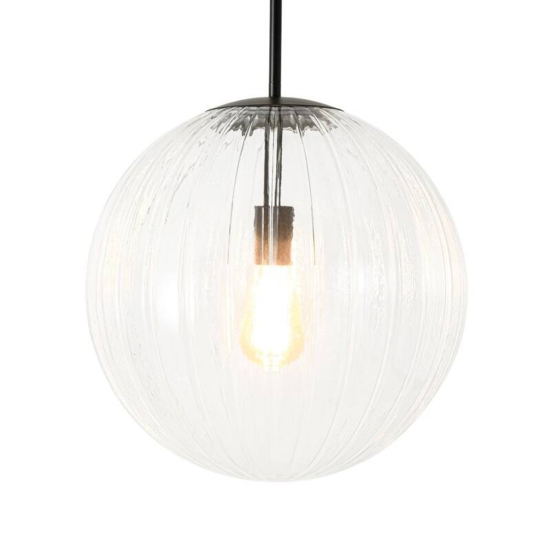Modern Chic 1-Light Dimmable Striped Glass Sphere Pendant - 15.0 in
