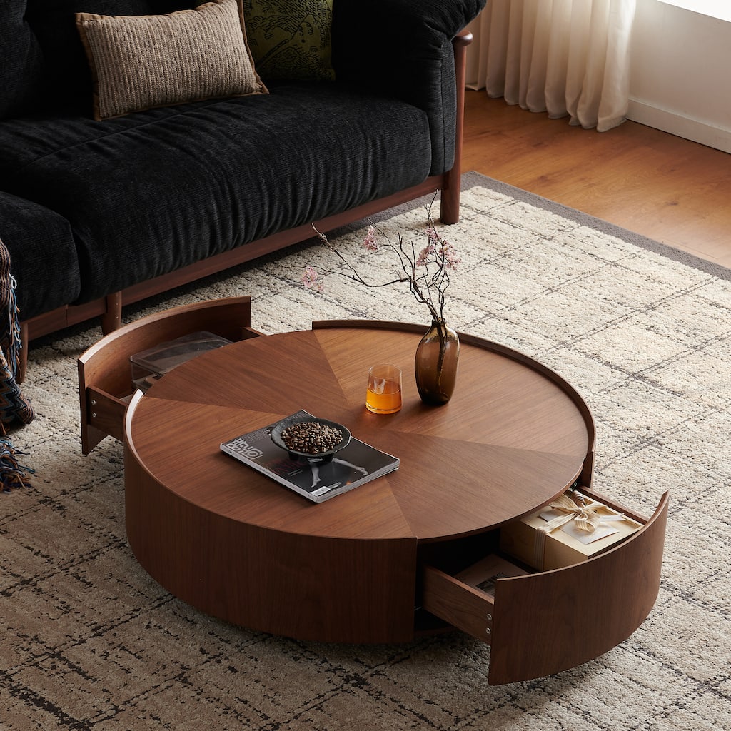 Round Side Table Accent Table with Drawers, Sofa Table End Table Coffee Table Center Table for Living Room